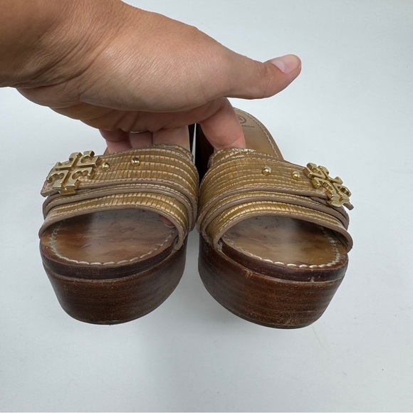 Tory Burch Elina Platform Tan Wedge Sandals - Picture 9 of 11